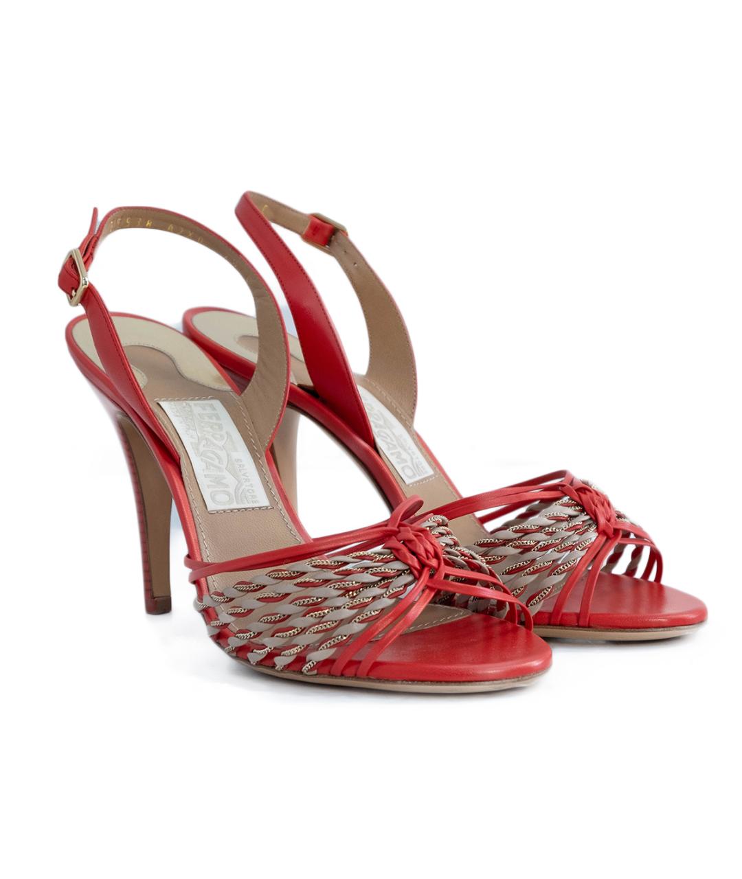 FERRAGAMO Красные кожаные босоножки, фото 2