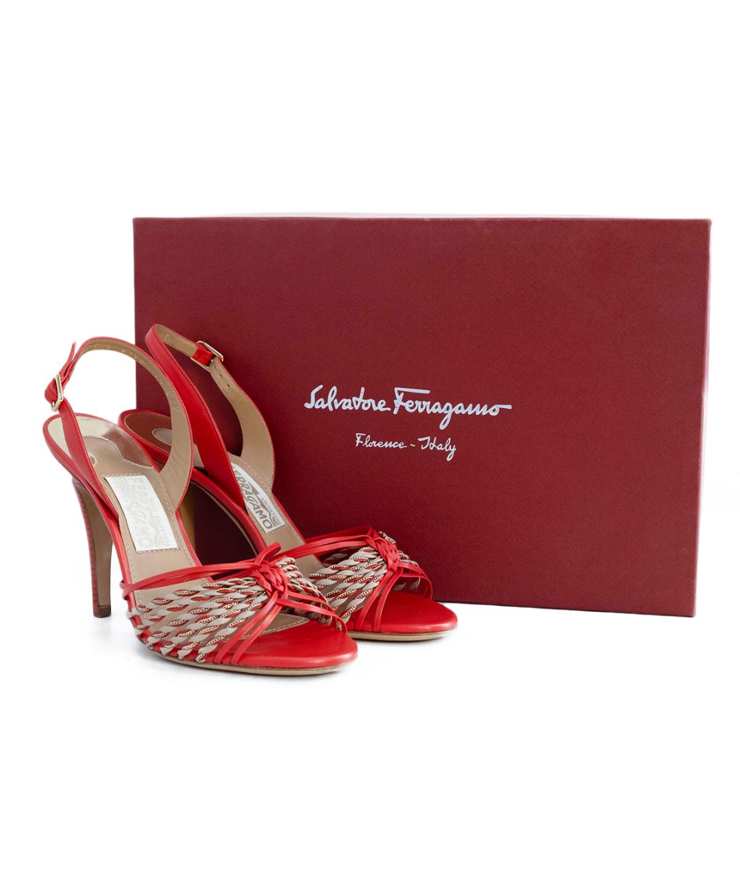 FERRAGAMO Красные кожаные босоножки, фото 6