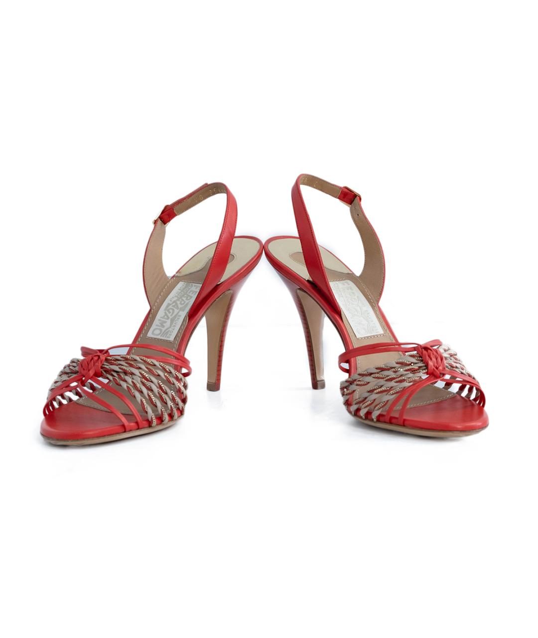 FERRAGAMO Красные кожаные босоножки, фото 4