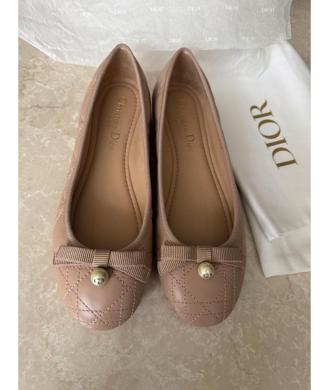 CHRISTIAN DIOR Бежевые кожаные балетки, фото 2