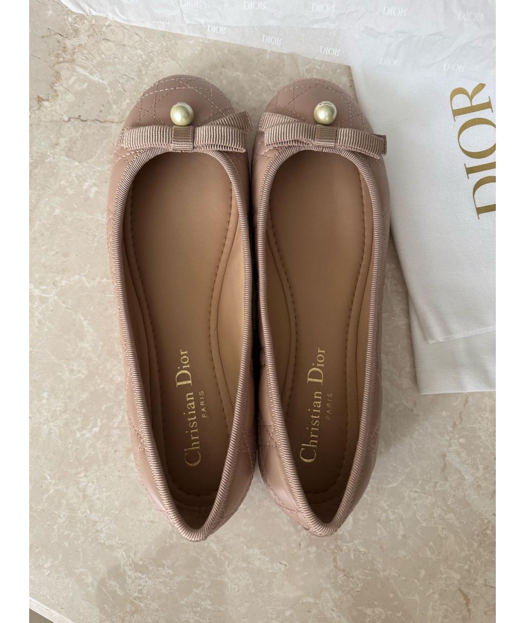 CHRISTIAN DIOR Бежевые кожаные балетки, фото 3