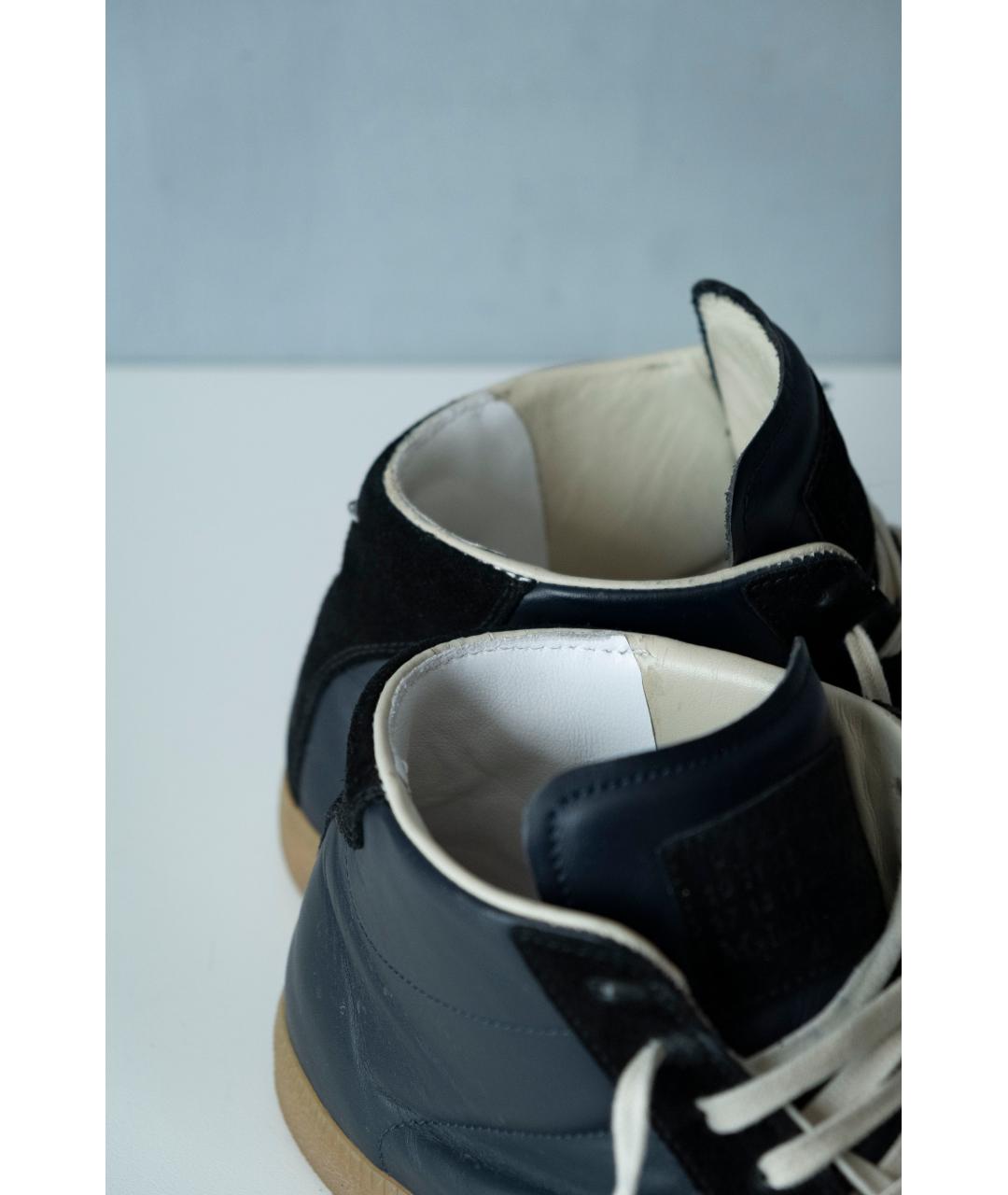 MAISON MARGIELA Черные кожаные высокие кроссовки / кеды, фото 4