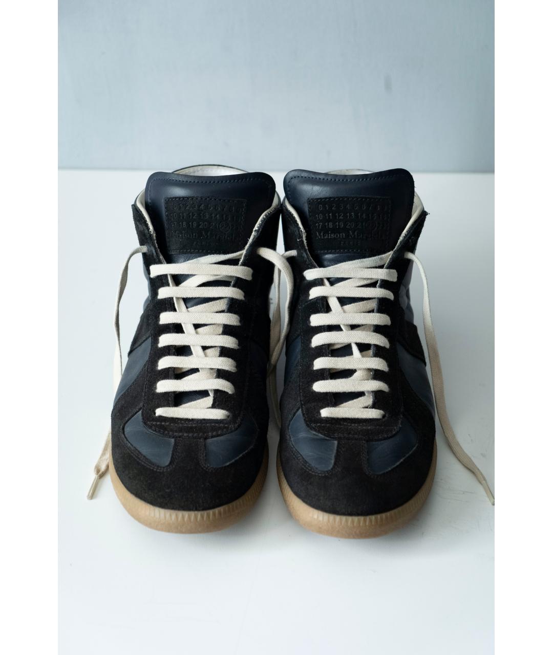 MAISON MARGIELA Черные кожаные высокие кроссовки / кеды, фото 3