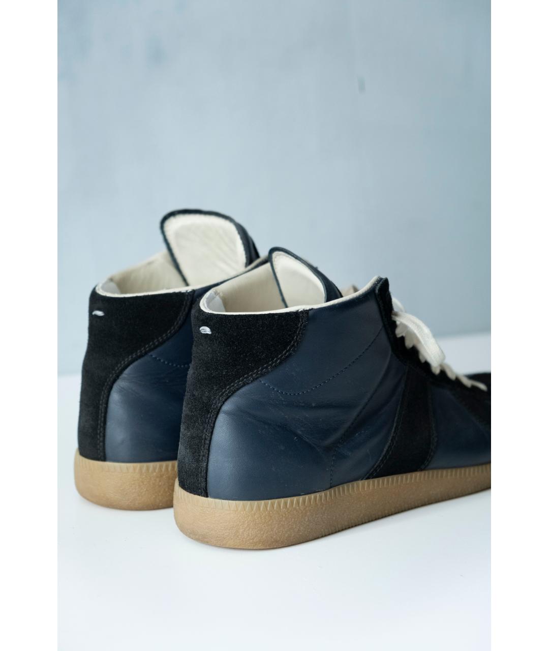 MAISON MARGIELA Черные кожаные высокие кроссовки / кеды, фото 5