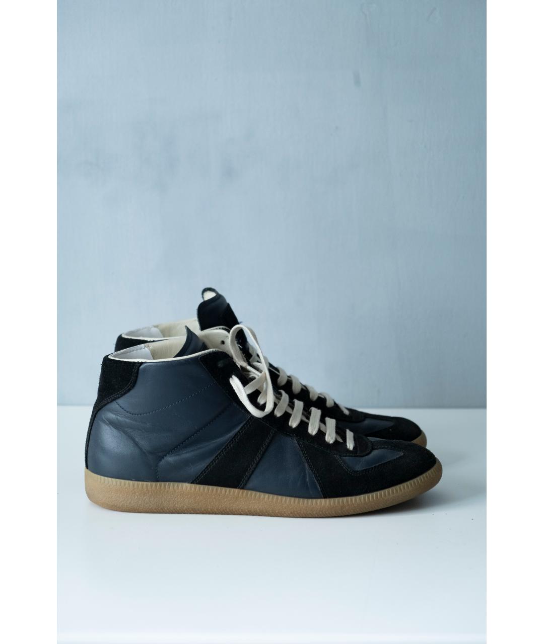 MAISON MARGIELA Черные кожаные высокие кроссовки / кеды, фото 10