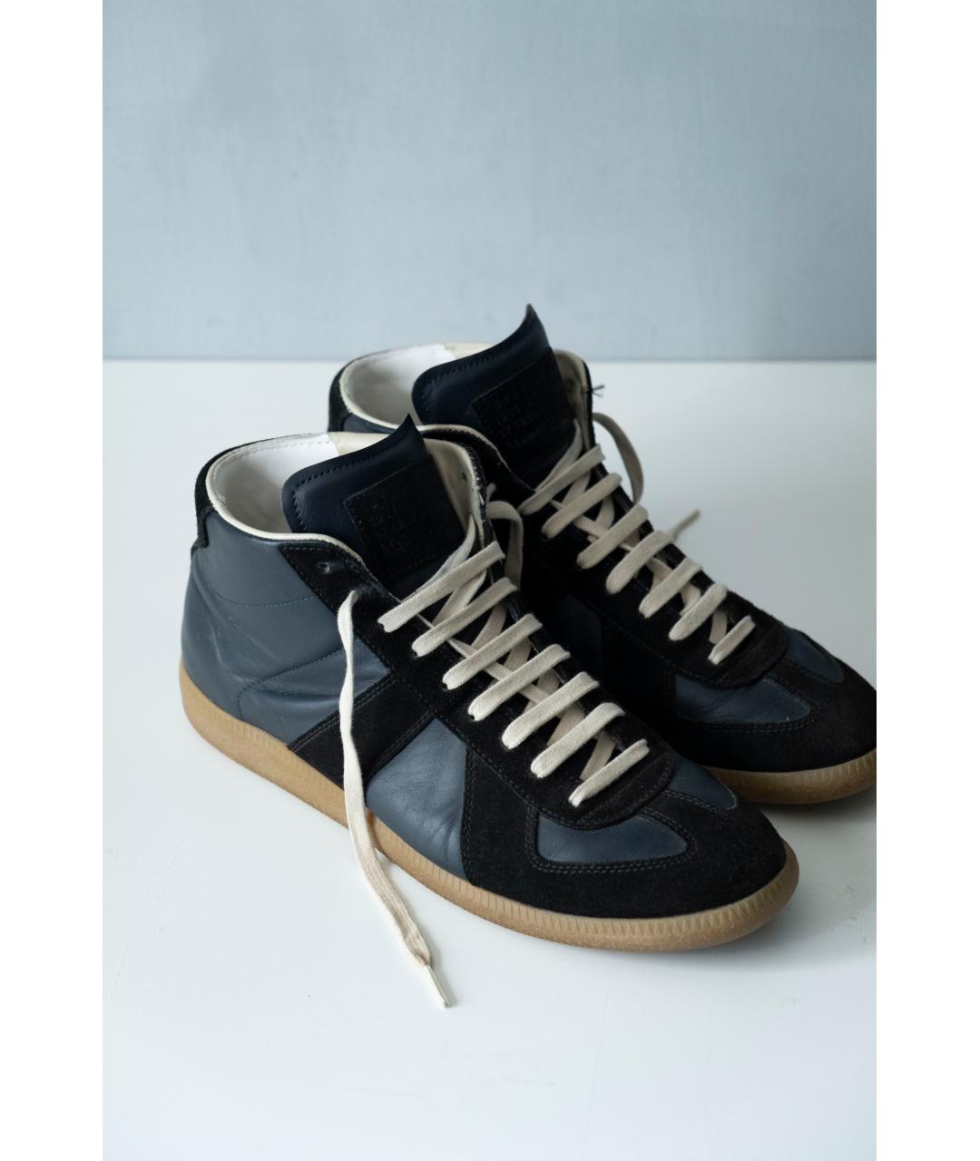 MAISON MARGIELA Черные кожаные высокие кроссовки / кеды, фото 2