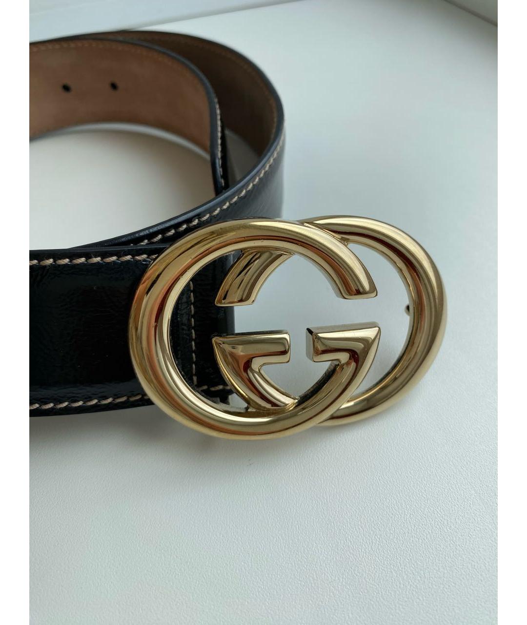 GUCCI Черный ремень из лакированной кожи, фото 5