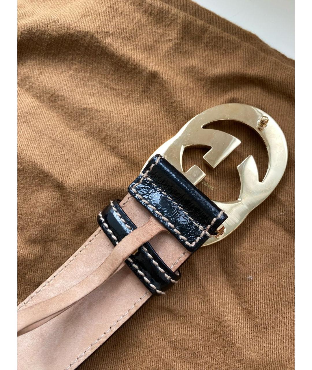 GUCCI Черный ремень из лакированной кожи, фото 2