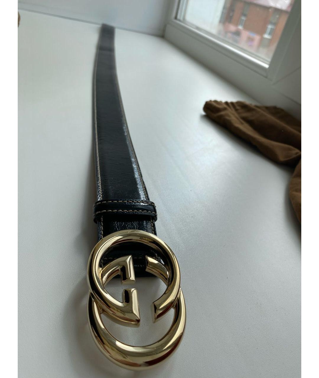 GUCCI Черный ремень из лакированной кожи, фото 7