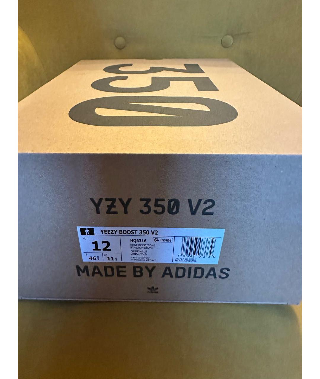 ADIDAS YEEZY Белые текстильные низкие кроссовки / кеды, фото 4