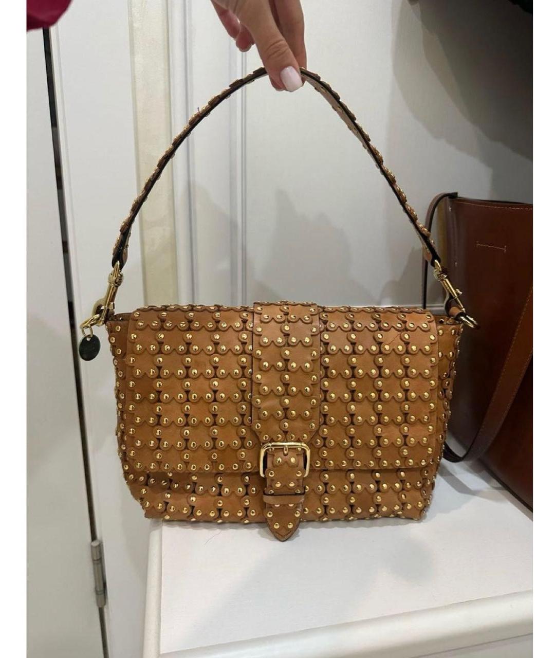 RED VALENTINO Горчичная кожаная сумка с короткими ручками, фото 2