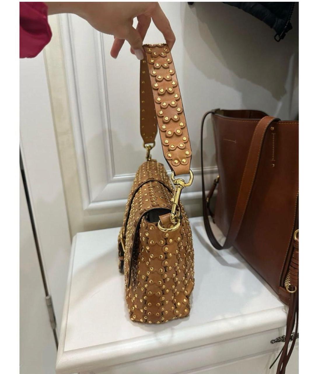 RED VALENTINO Горчичная кожаная сумка с короткими ручками, фото 5