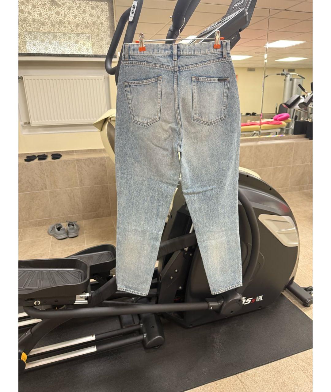 SAINT LAURENT Голубые хлопковые прямые джинсы, фото 4