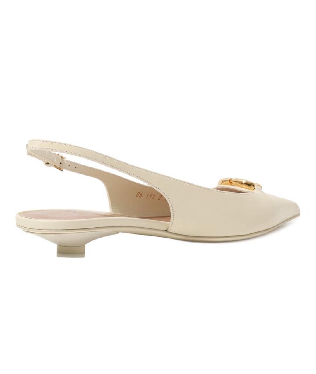 VALENTINO Бежевые кожаные лодочки на низком каблуке, фото 3