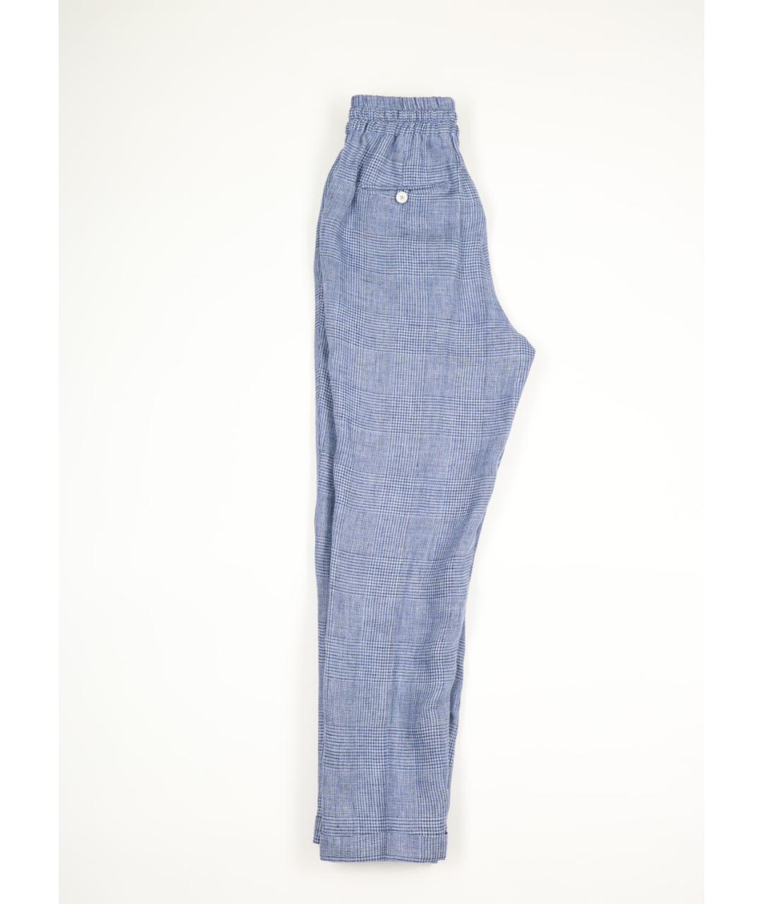 KITON Голубые льняные прямые брюки, фото 3