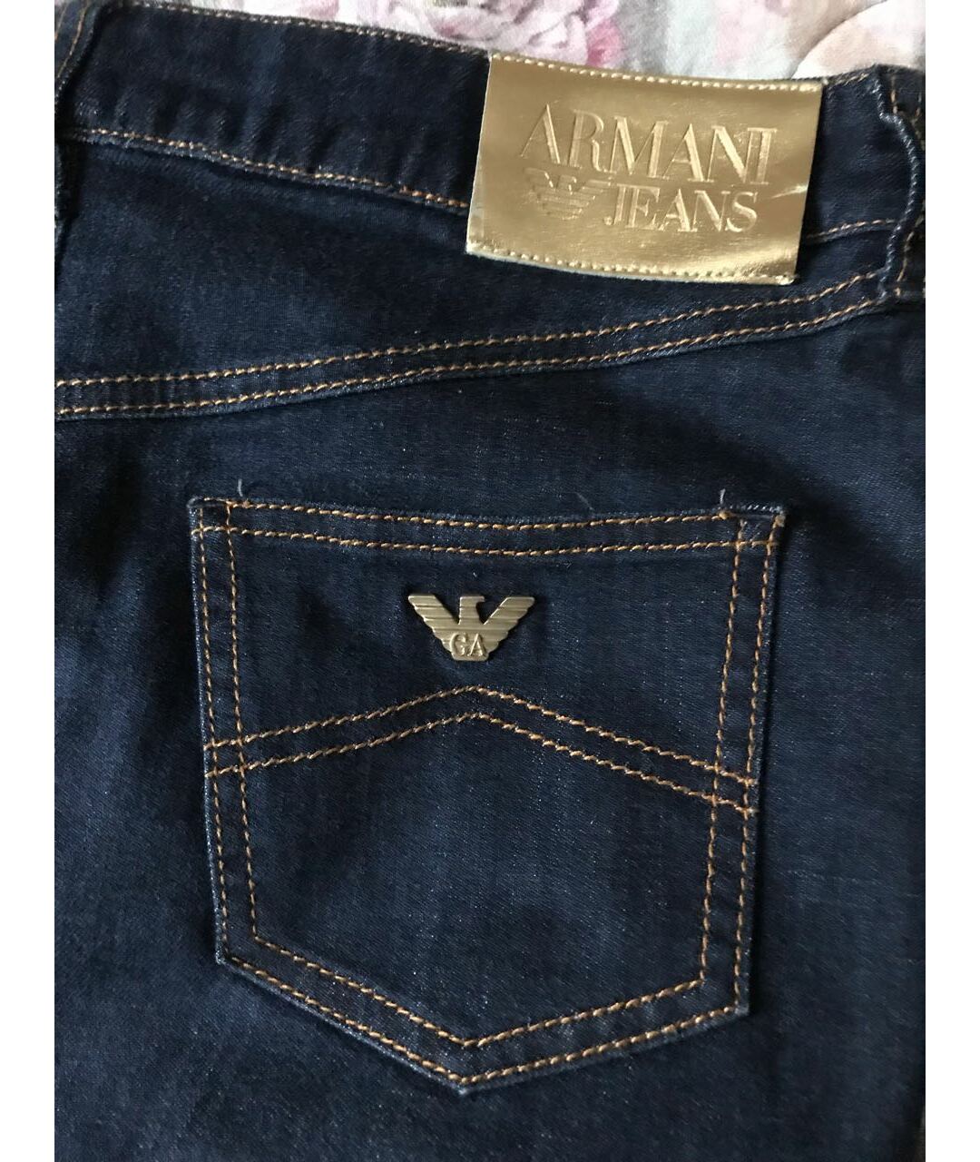 ARMANI JEANS Темно-синяя хлопко-эластановая юбка миди, фото 5