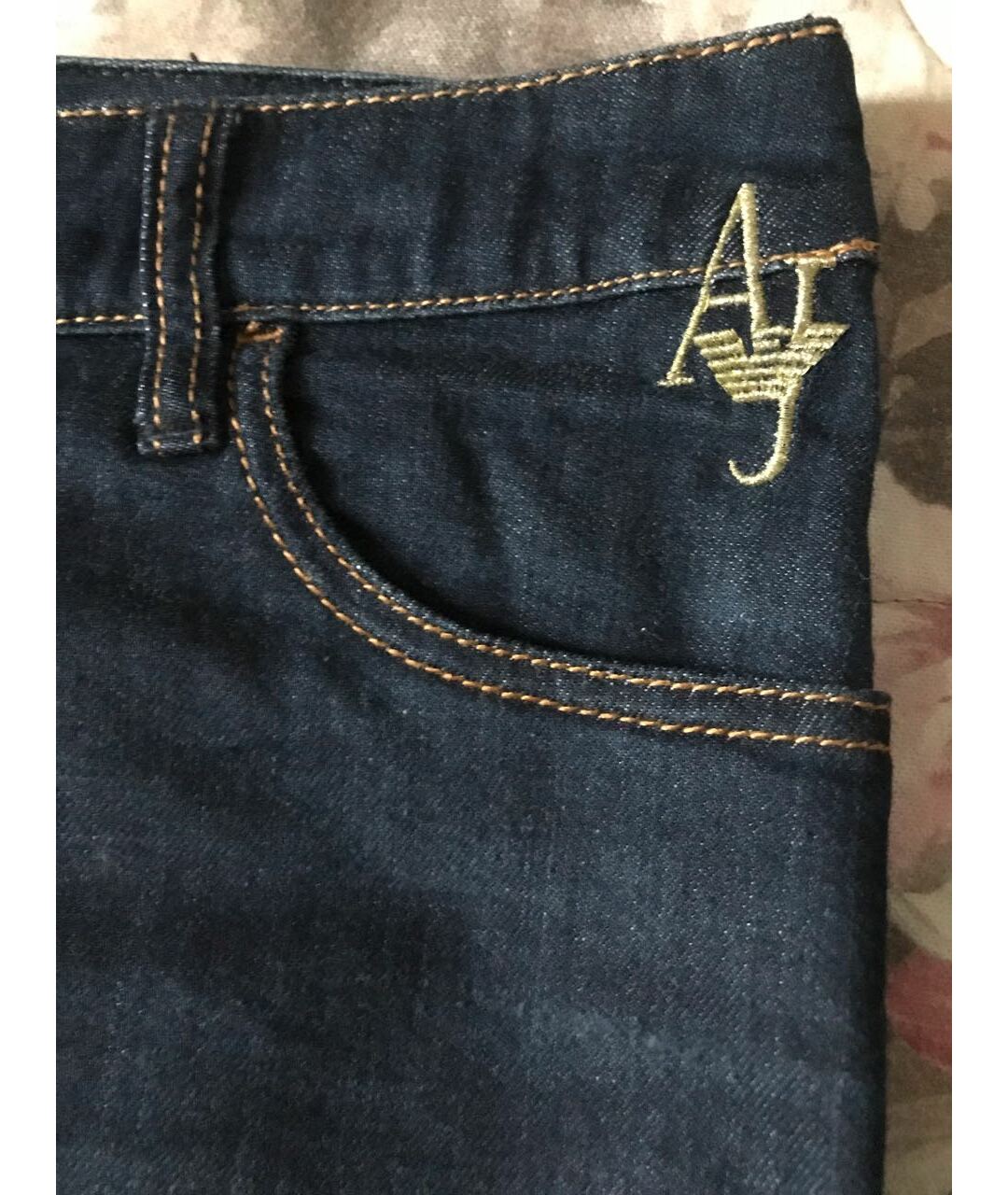 ARMANI JEANS Темно-синяя хлопко-эластановая юбка миди, фото 3