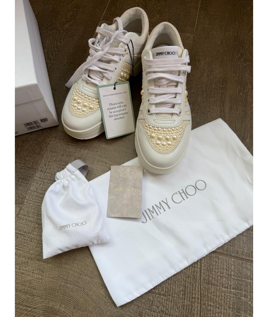 JIMMY CHOO Белые кожаные кроссовки, фото 6
