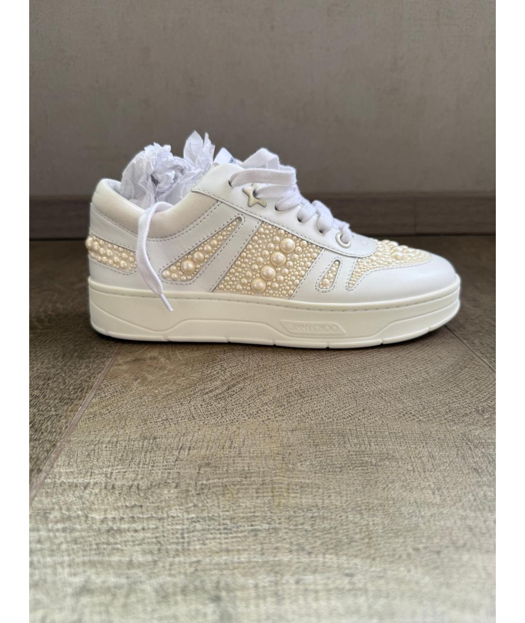 JIMMY CHOO Белые кожаные кроссовки, фото 8
