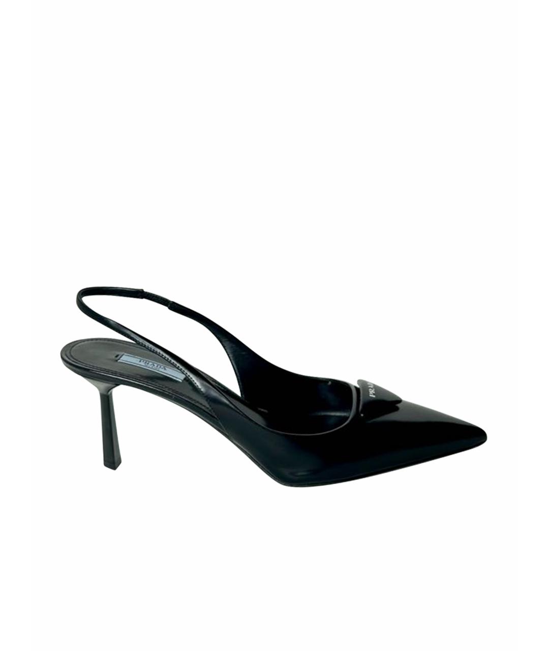 PRADA Черные кожаные лодочки на низком каблуке, фото 1