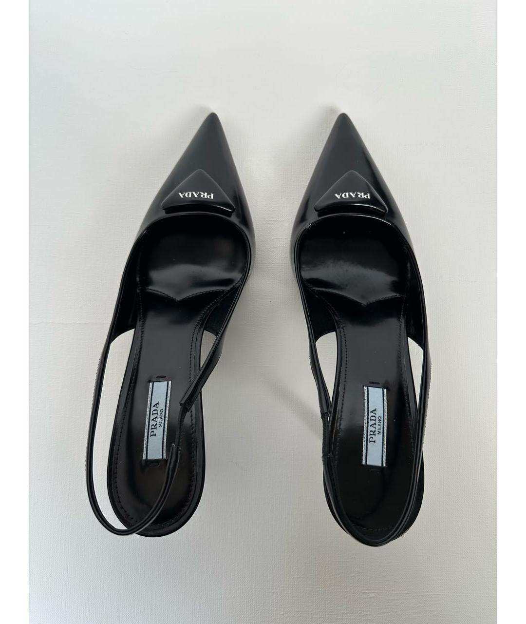 PRADA Черные кожаные лодочки на низком каблуке, фото 3