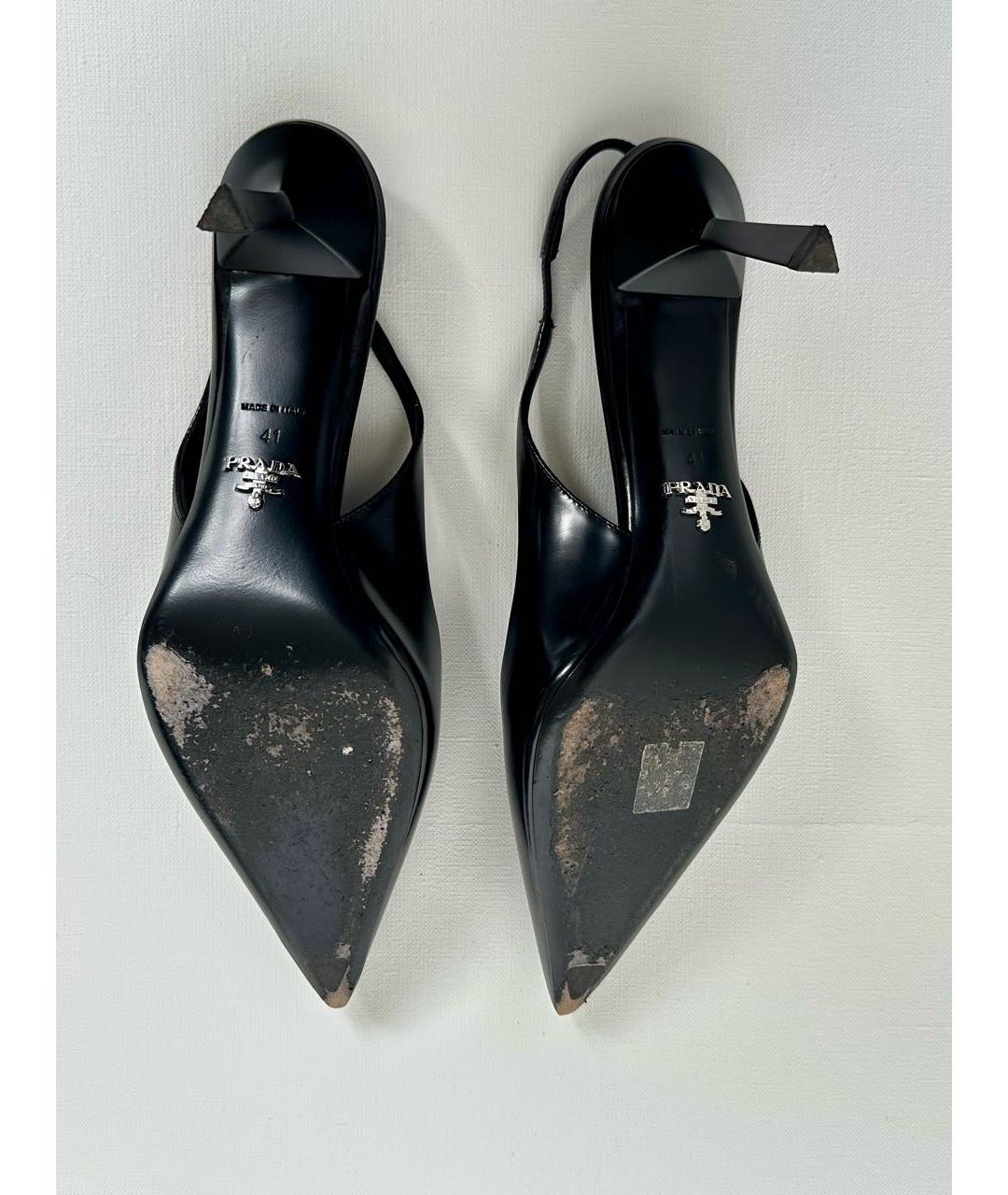 PRADA Черные кожаные лодочки на низком каблуке, фото 5