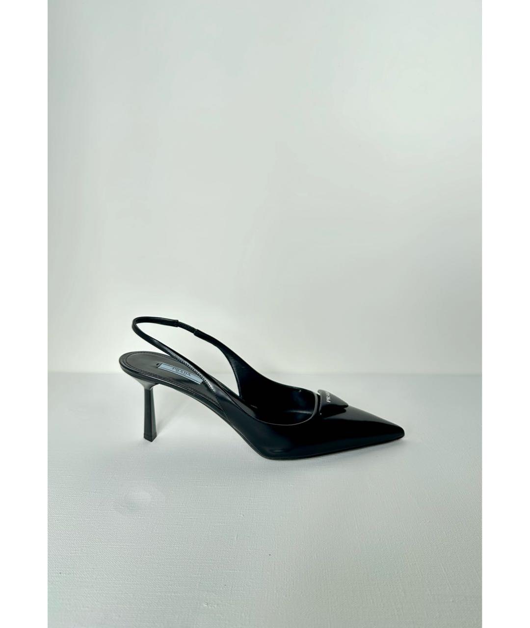 PRADA Черные кожаные лодочки на низком каблуке, фото 8
