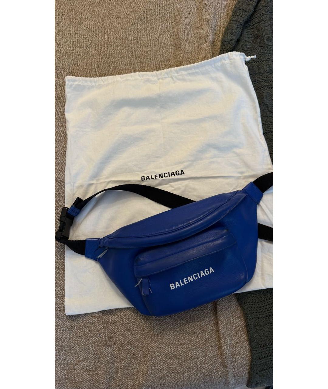 BALENCIAGA Синяя кожаная поясная сумка, фото 5