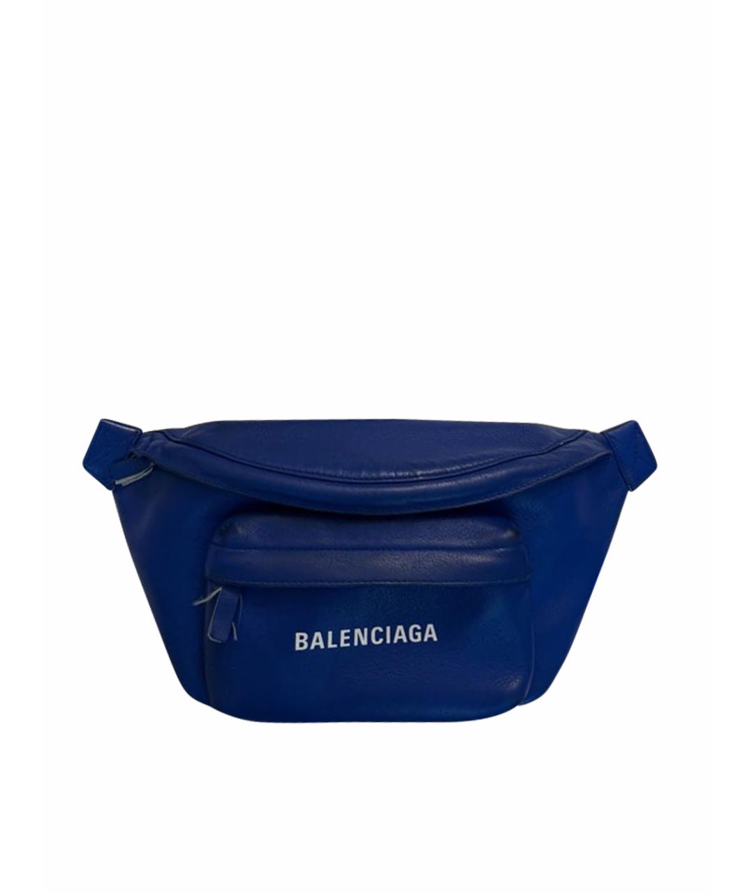BALENCIAGA Синяя кожаная поясная сумка, фото 1