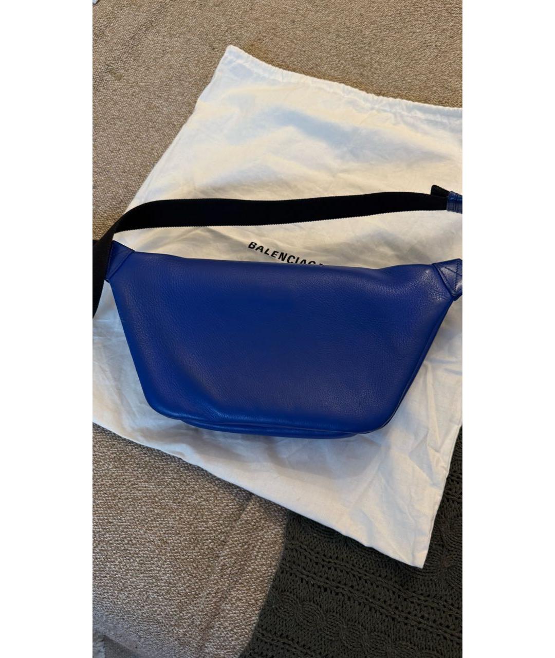 BALENCIAGA Синяя кожаная поясная сумка, фото 3