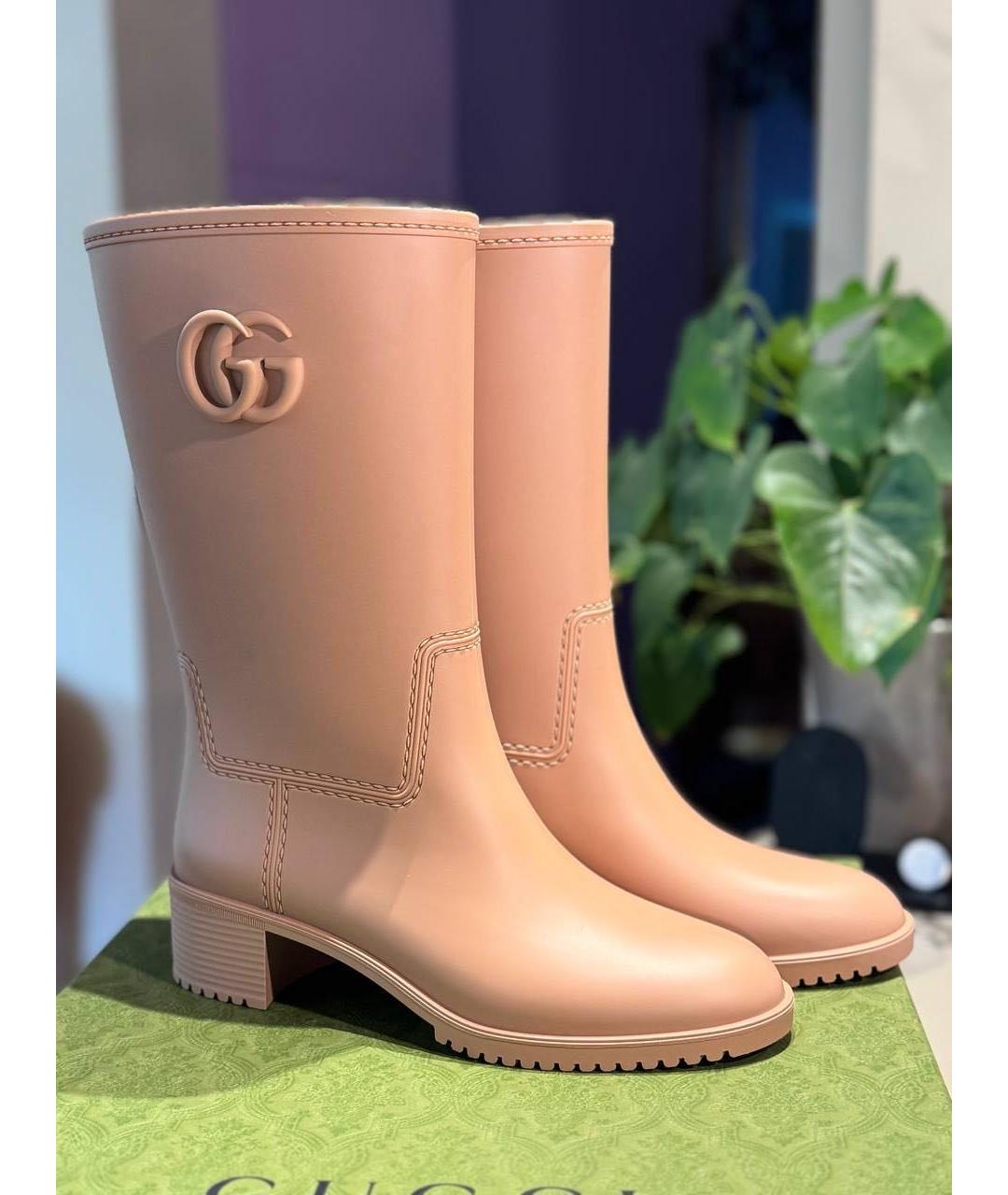 GUCCI Бежевые резиновые сапоги, фото 4
