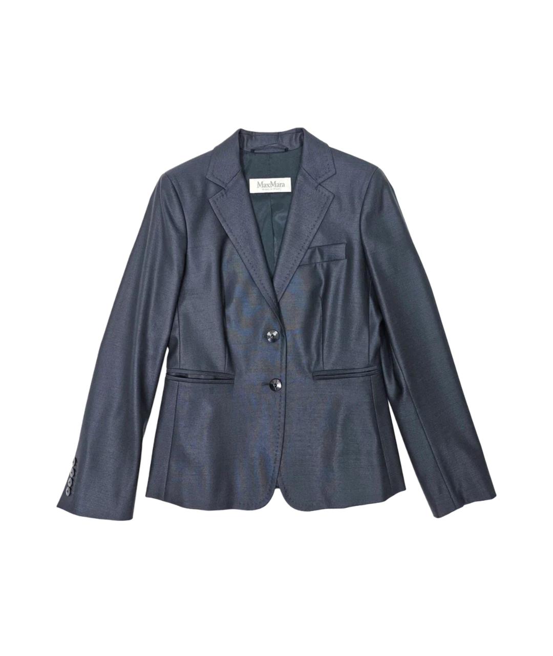 MAX MARA Темно-синий шерстяной жакет/пиджак, фото 7