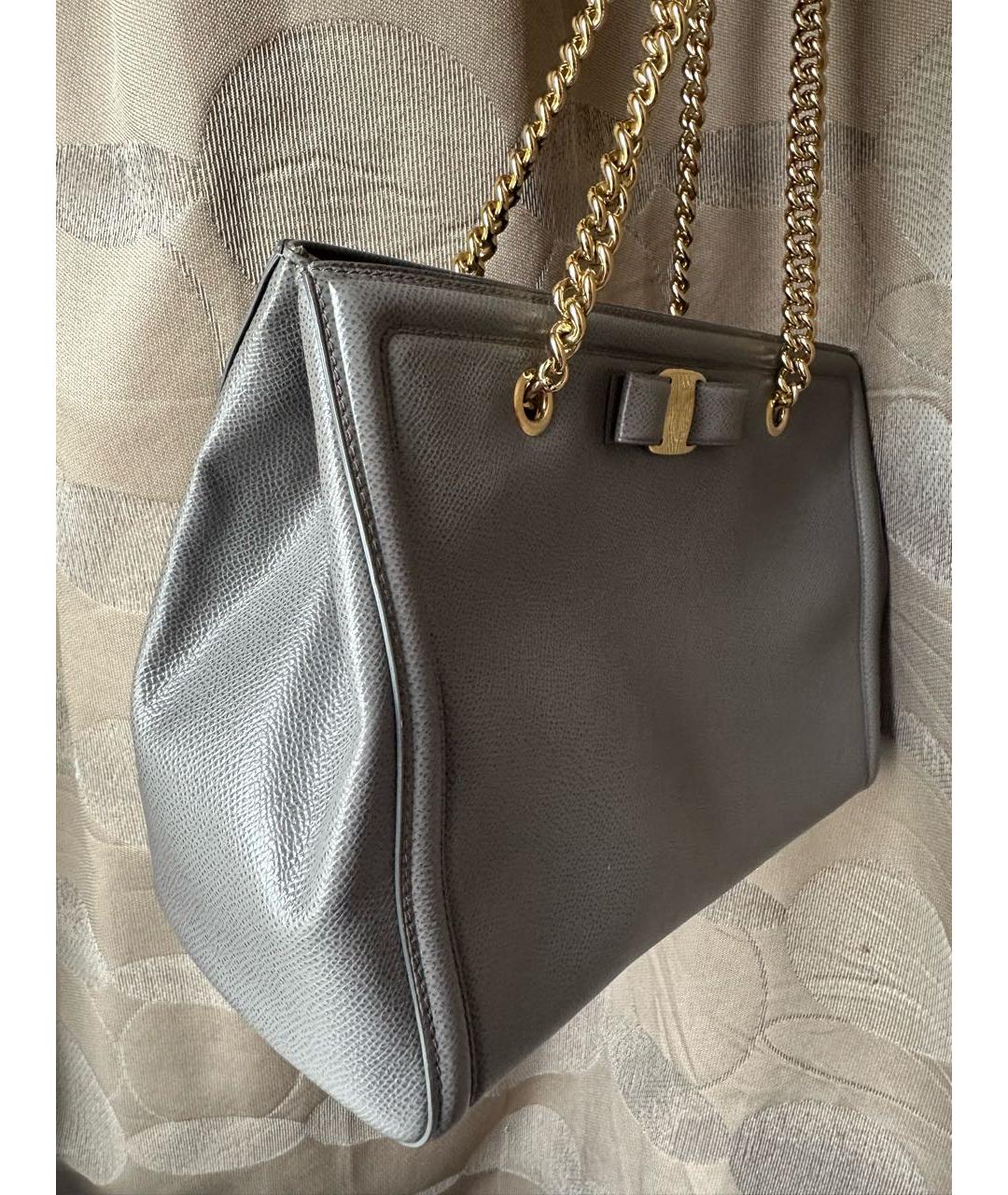 FERRAGAMO Серая кожаная сумка тоут, фото 3