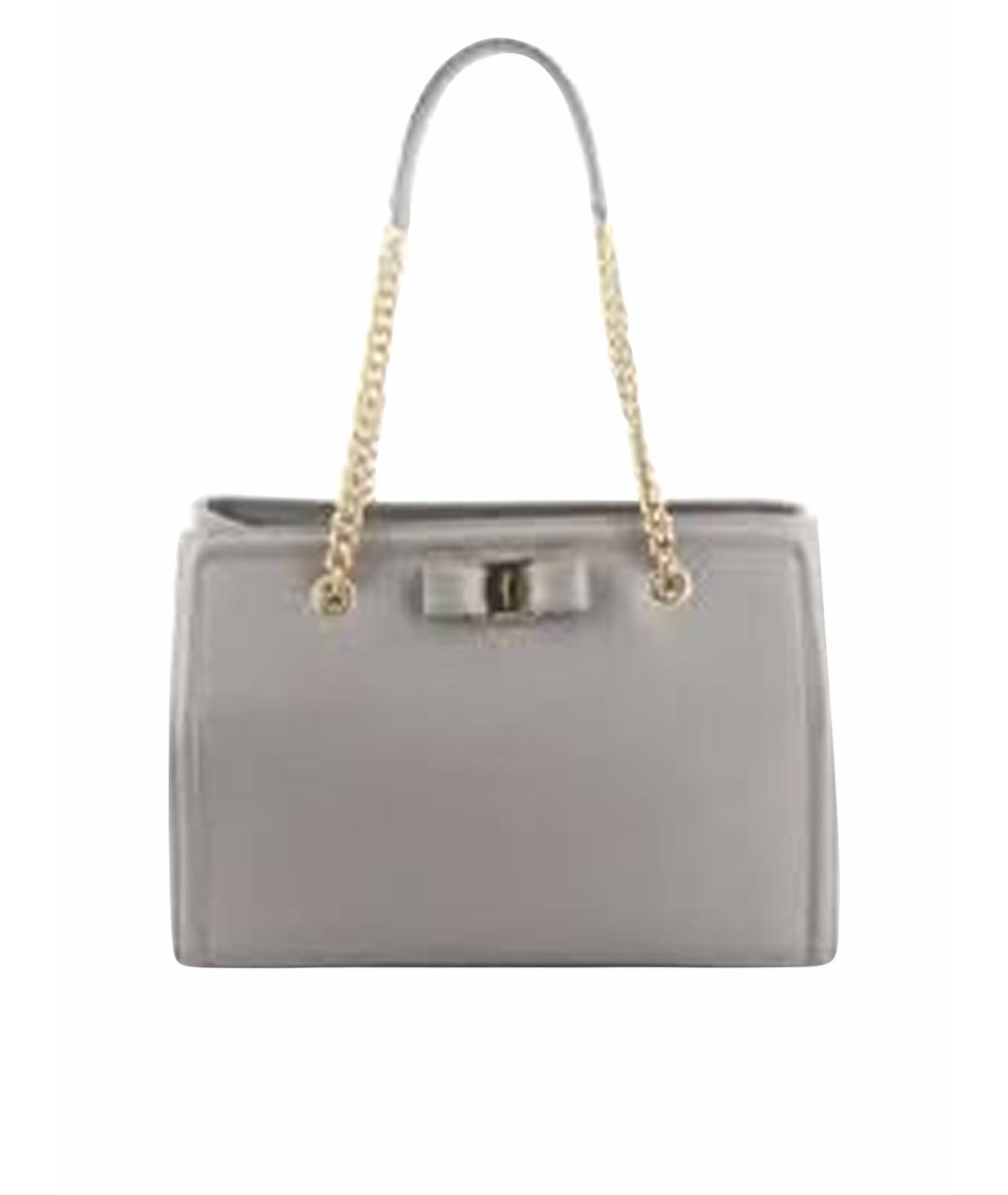 FERRAGAMO Серая кожаная сумка тоут, фото 1