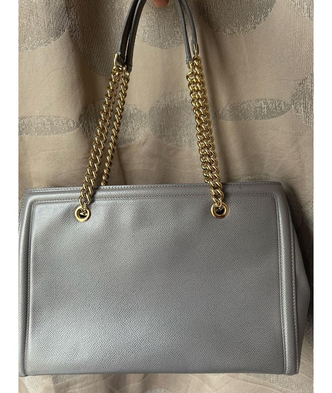 FERRAGAMO Серая кожаная сумка тоут, фото 4
