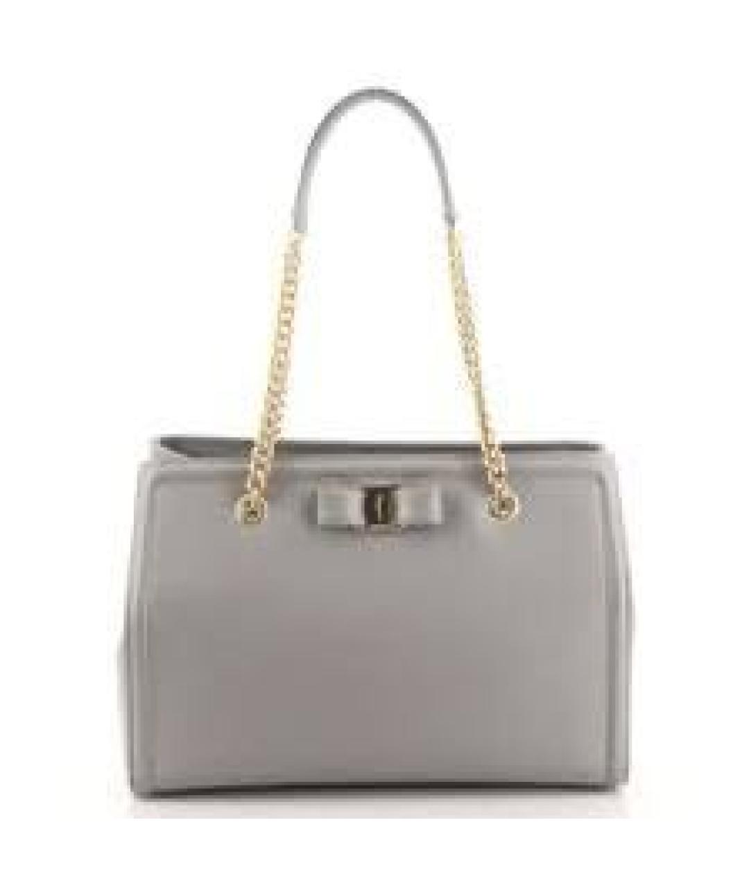 FERRAGAMO Серая кожаная сумка тоут, фото 2