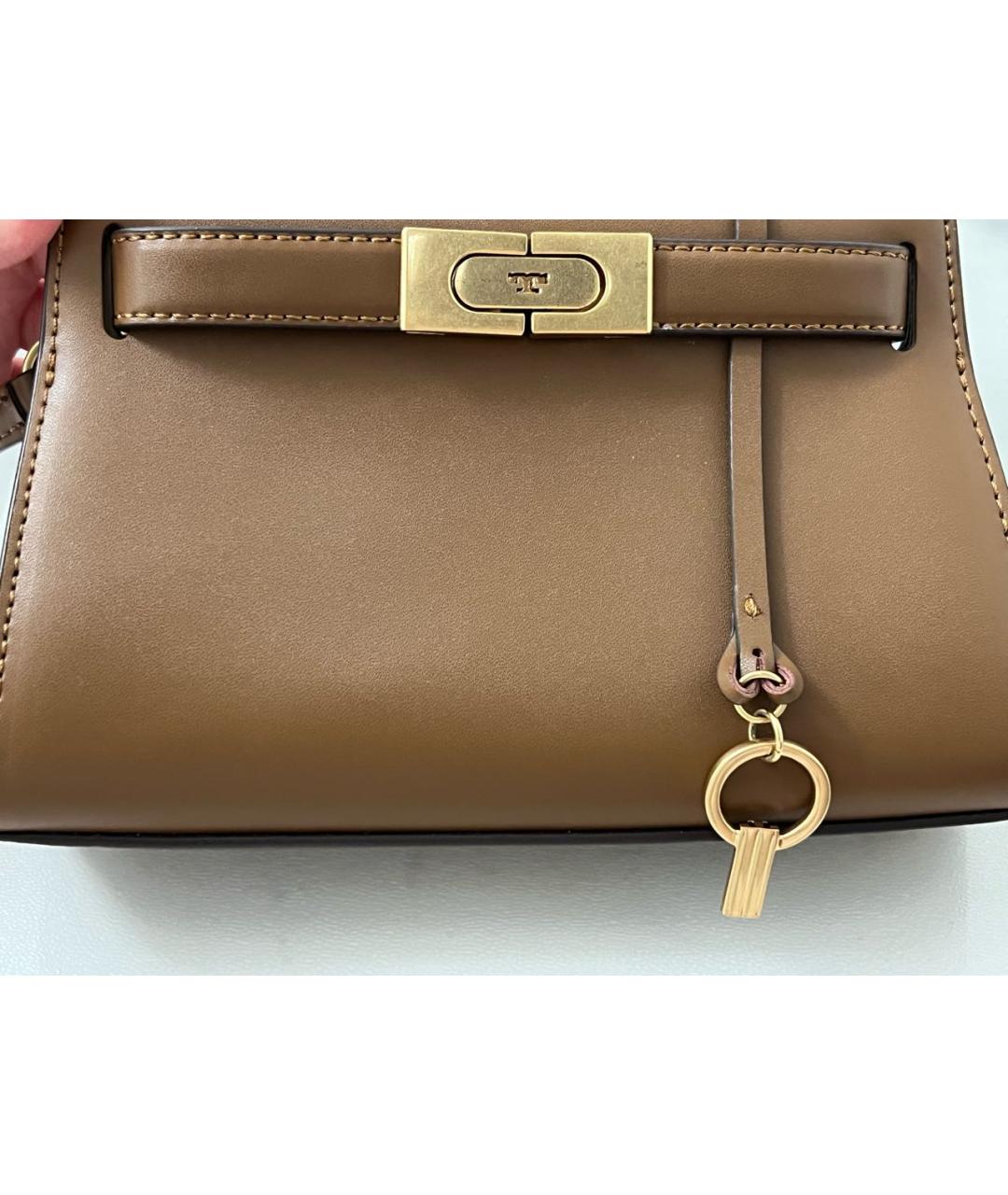 TORY BURCH Коричневая кожаная сумка с короткими ручками, фото 5