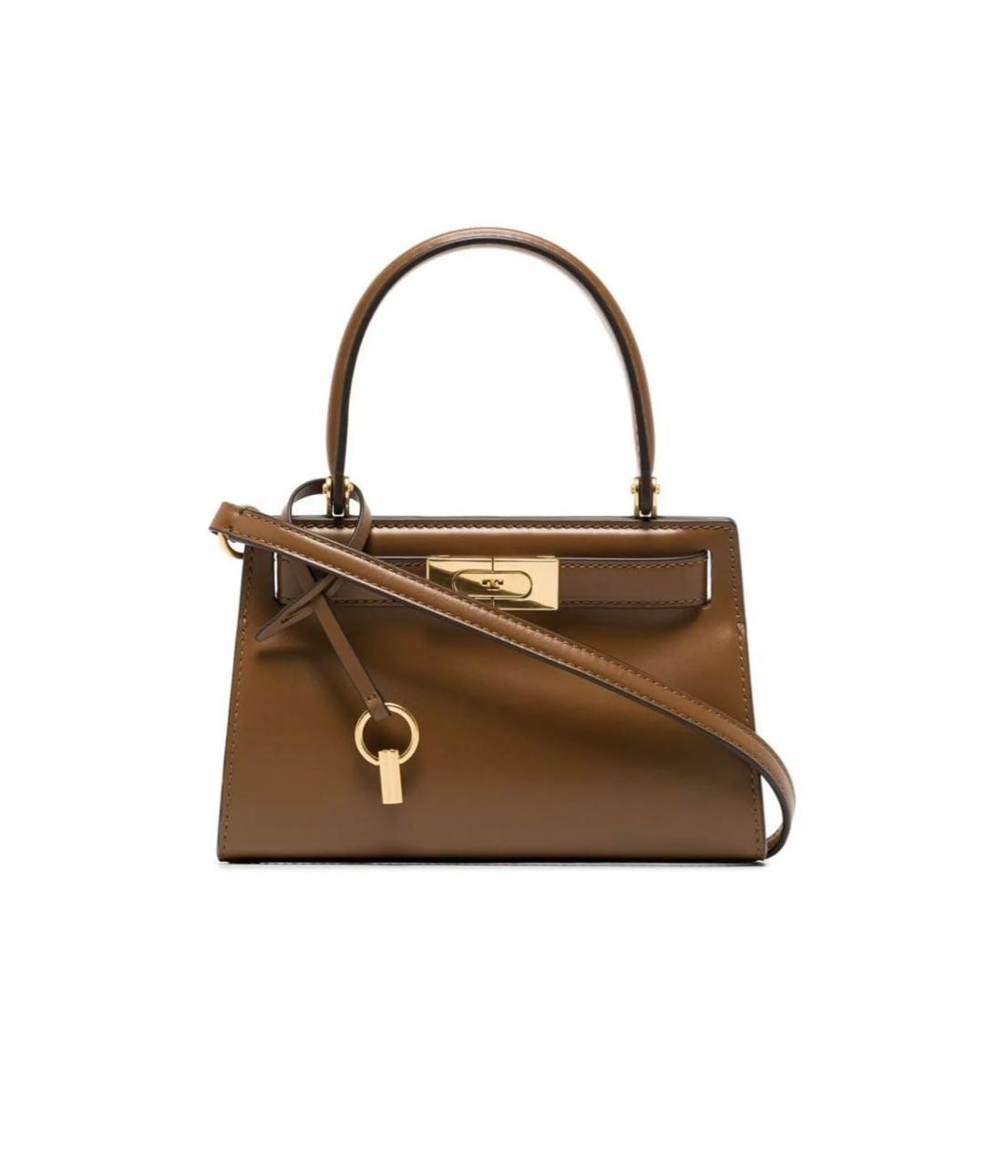 TORY BURCH Коричневая кожаная сумка с короткими ручками, фото 1