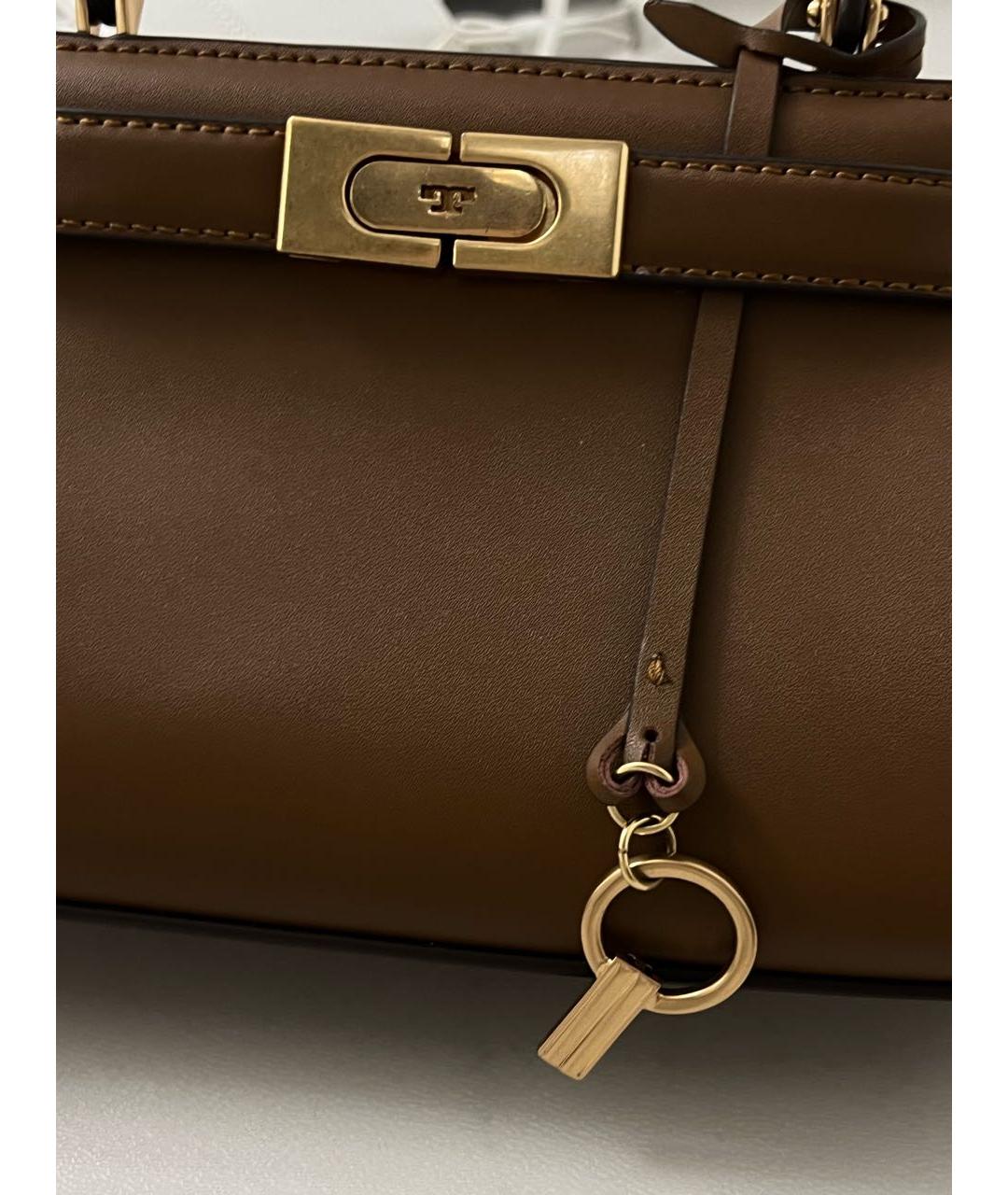 TORY BURCH Коричневая кожаная сумка с короткими ручками, фото 4
