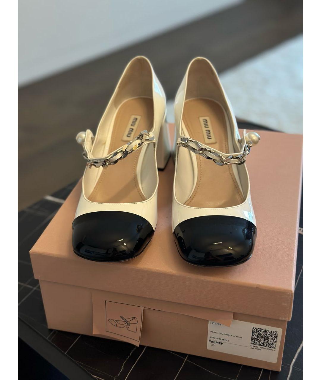 MIU MIU Белые туфли из лакированной кожи, фото 7