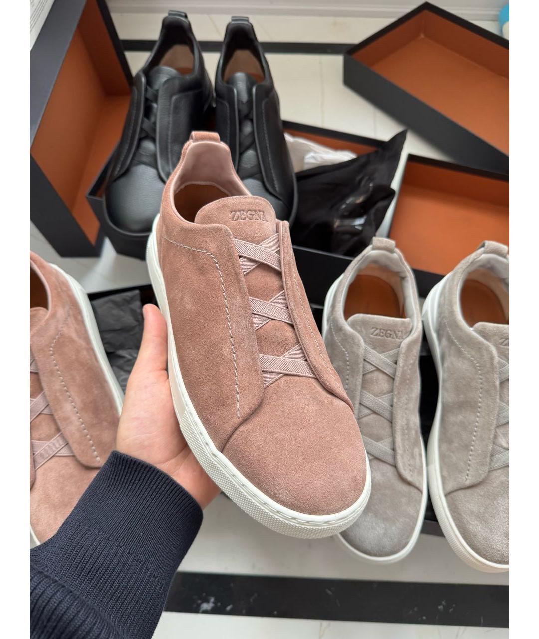 ZEGNA Коричневые замшевые низкие кроссовки / кеды, фото 4