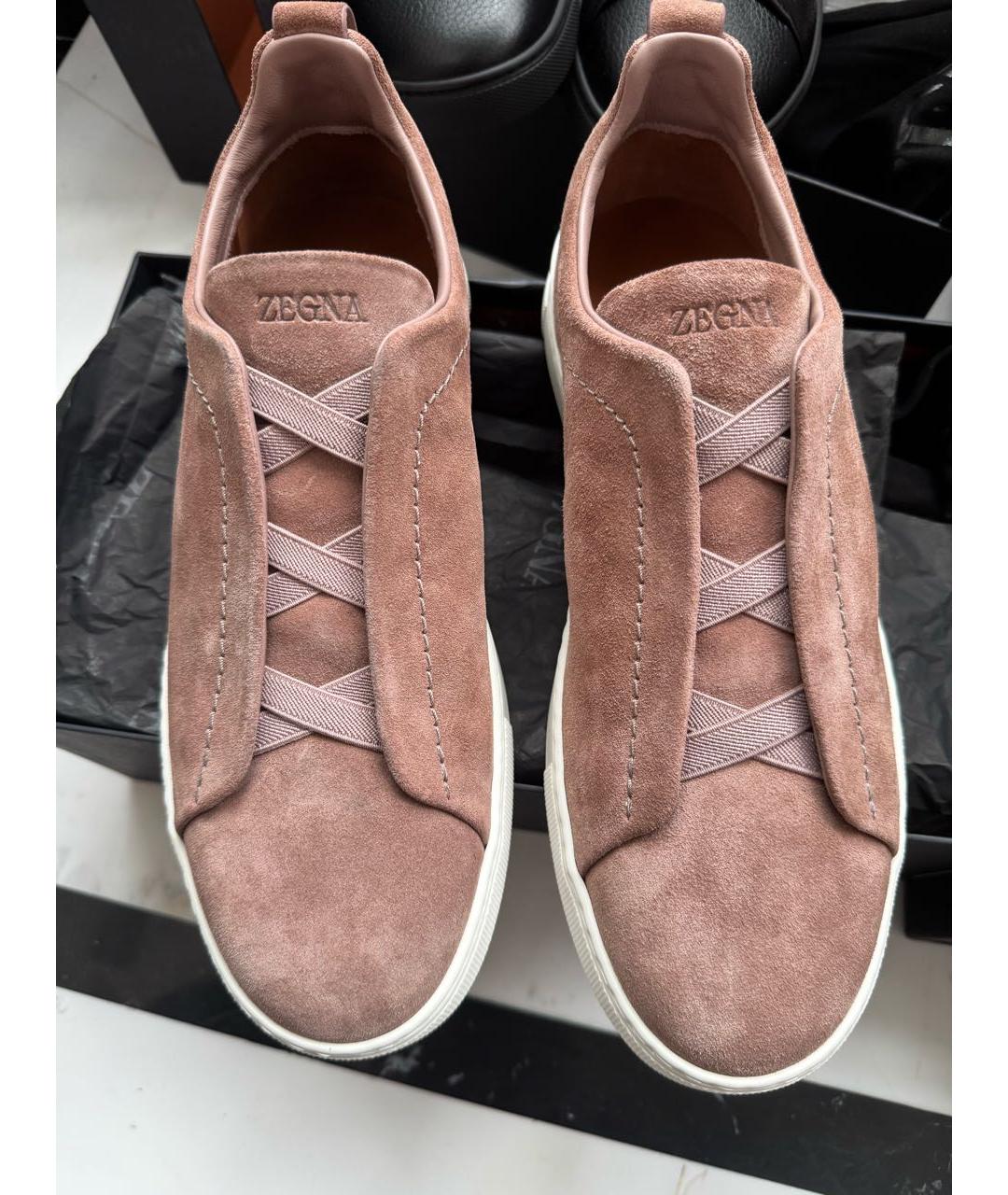 ZEGNA Коричневые замшевые низкие кроссовки / кеды, фото 2