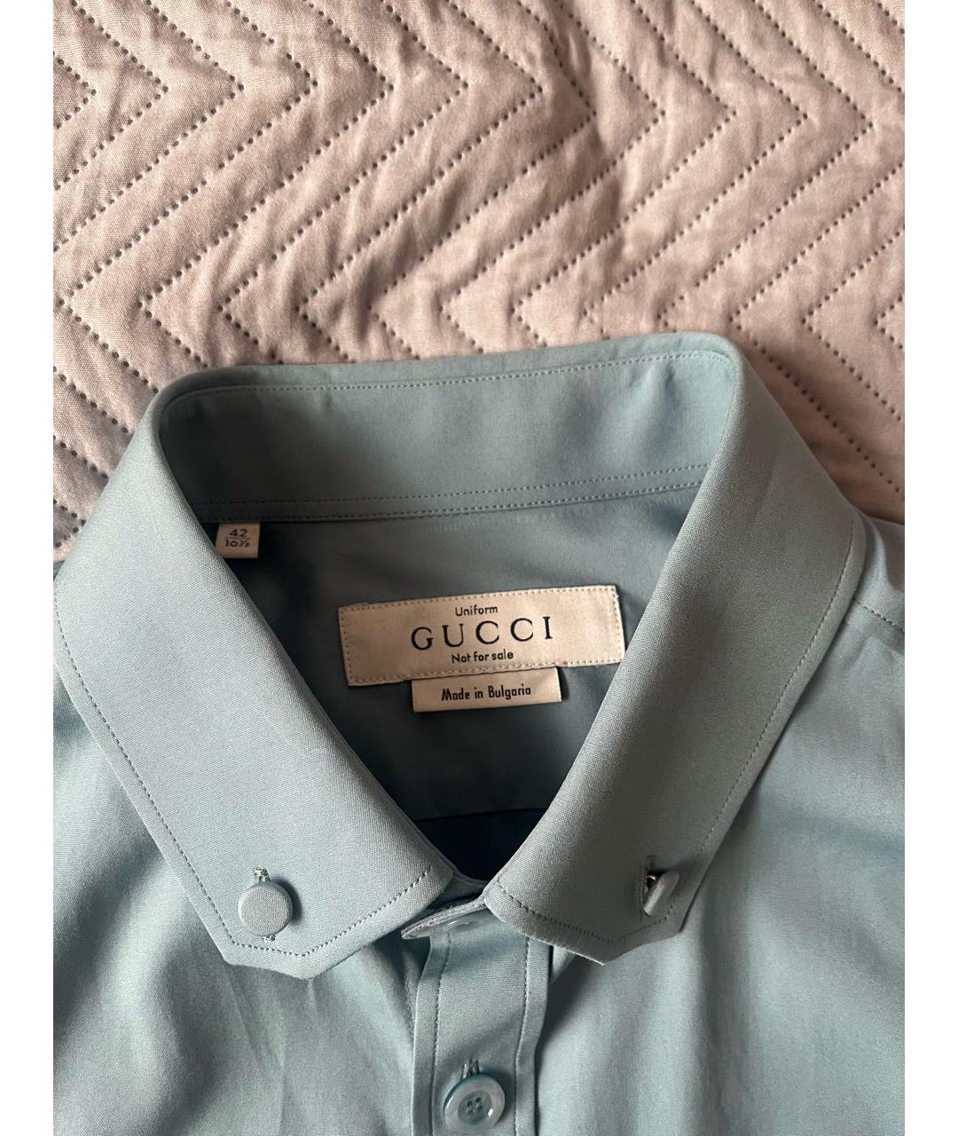 GUCCI Голубая хлопковая классическая рубашка, фото 3