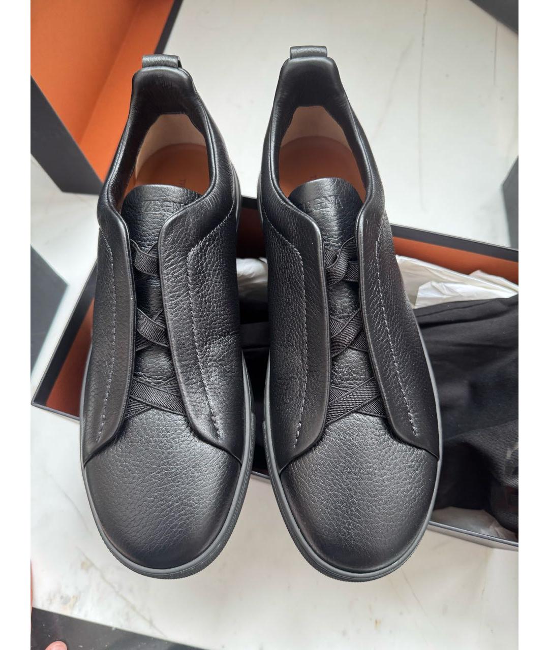 ZEGNA Черные кожаные низкие кроссовки / кеды, фото 2