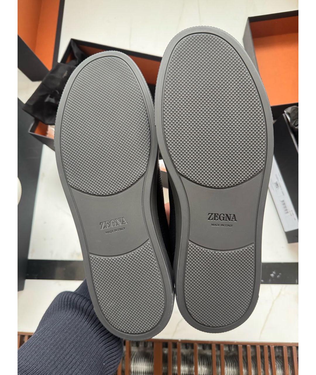 ZEGNA Черные кожаные низкие кроссовки / кеды, фото 3