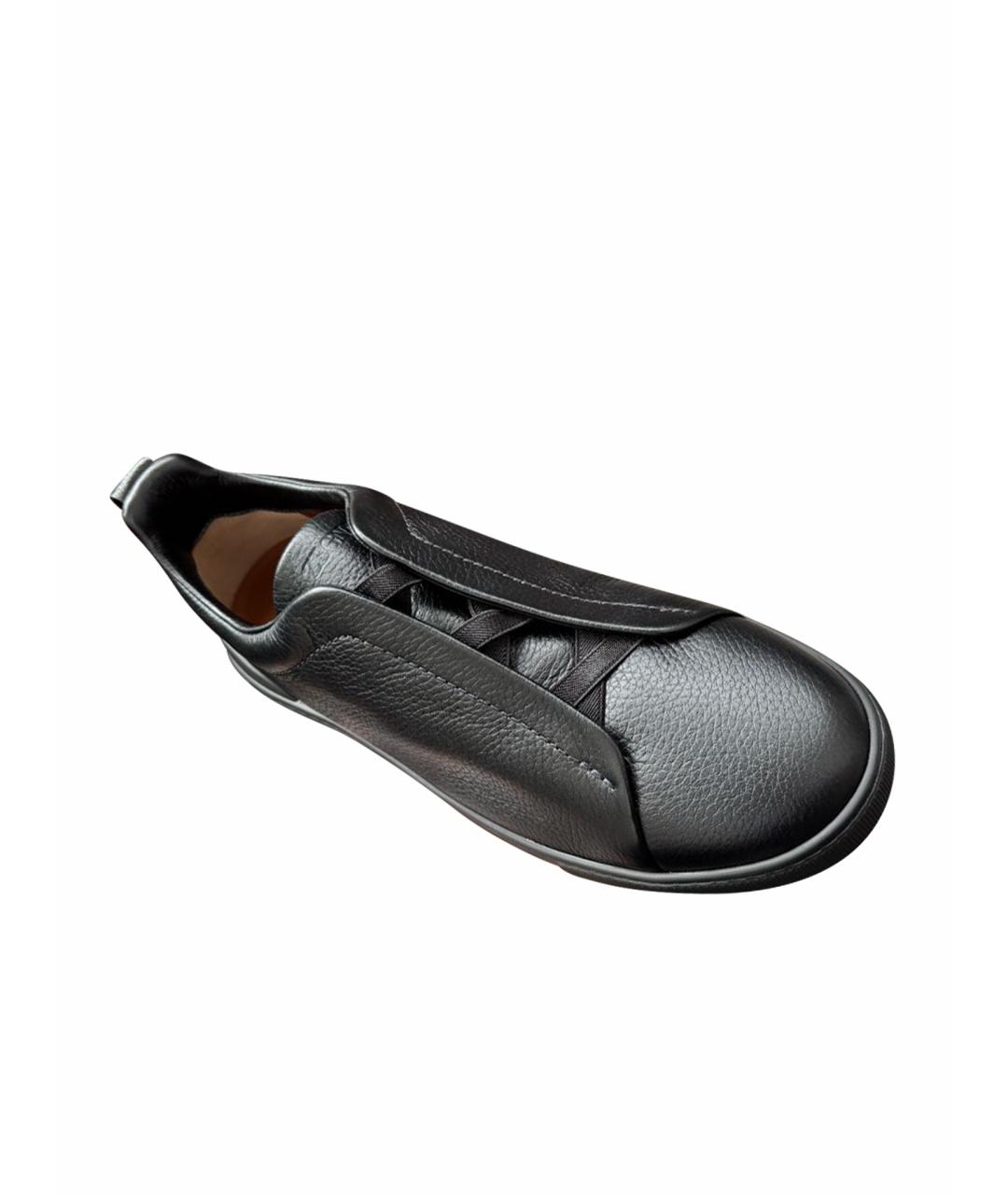 ZEGNA Черные кожаные низкие кроссовки / кеды, фото 1