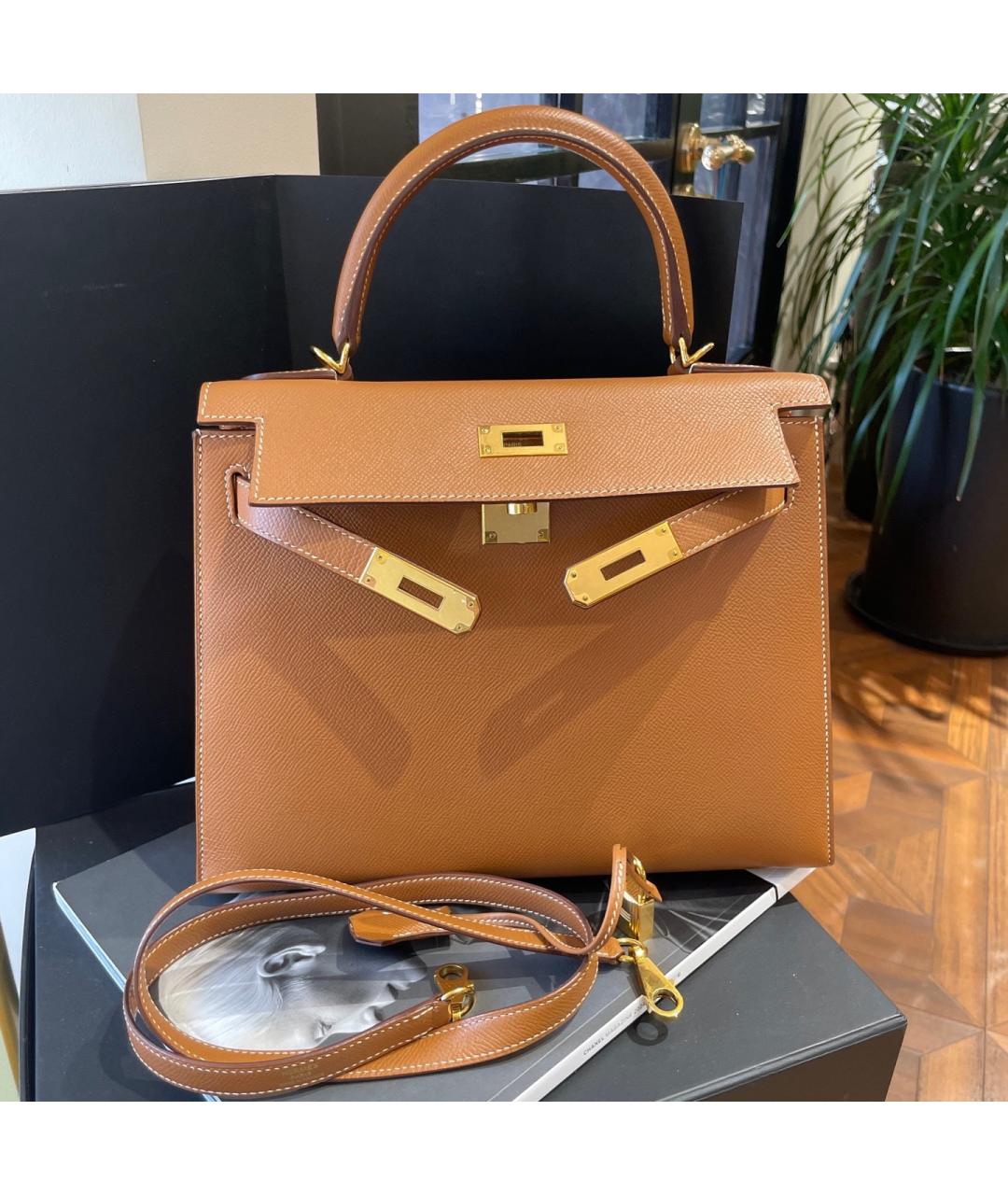 HERMES Коричневая кожаная сумка через плечо, фото 6