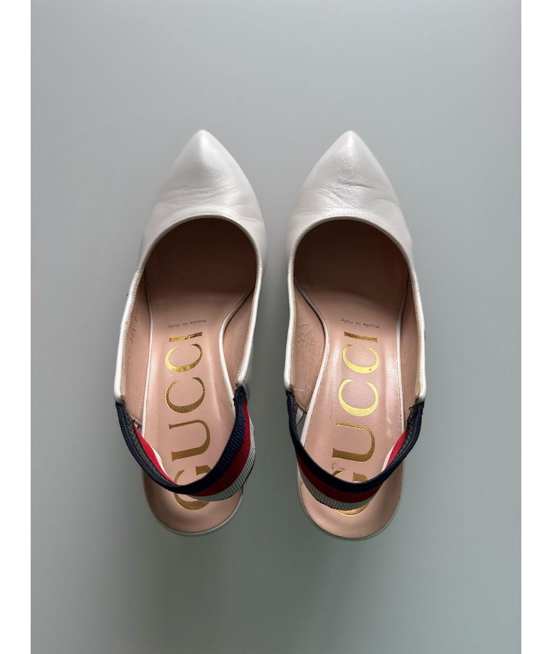 GUCCI Белые кожаные лодочки на низком каблуке, фото 3