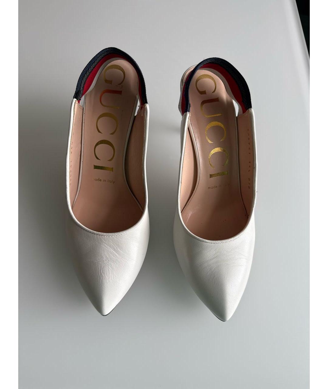 GUCCI Белые кожаные лодочки на низком каблуке, фото 2