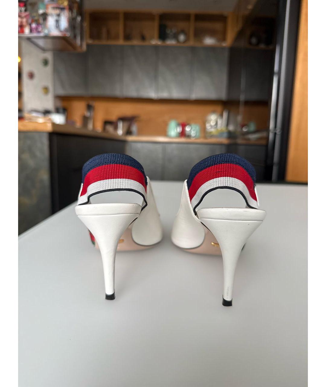 GUCCI Белые кожаные лодочки на низком каблуке, фото 4